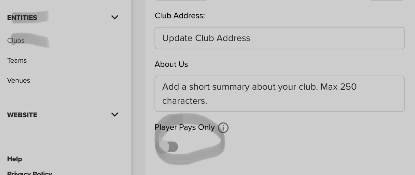 GU configuration of Club or Player Pays Registration